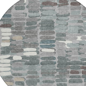 HomeRoots 8' Round Abstract Area Rug in Gray, Ivory, and Pewter – Stylish, Washable, Indoor/Outdoor Versatile Design 660909