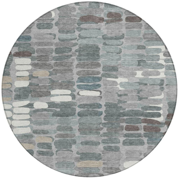 HomeRoots 8' Round Abstract Area Rug in Gray, Ivory, and Pewter – Stylish, Washable, Indoor/Outdoor Versatile Design 660909