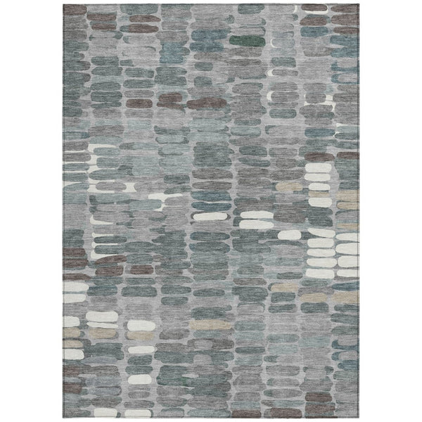 HomeRoots 8' X 10' Stylish Gray Ivory & Pewter Abstract Washable Area Rug for Indoor/Outdoor Spaces 660910