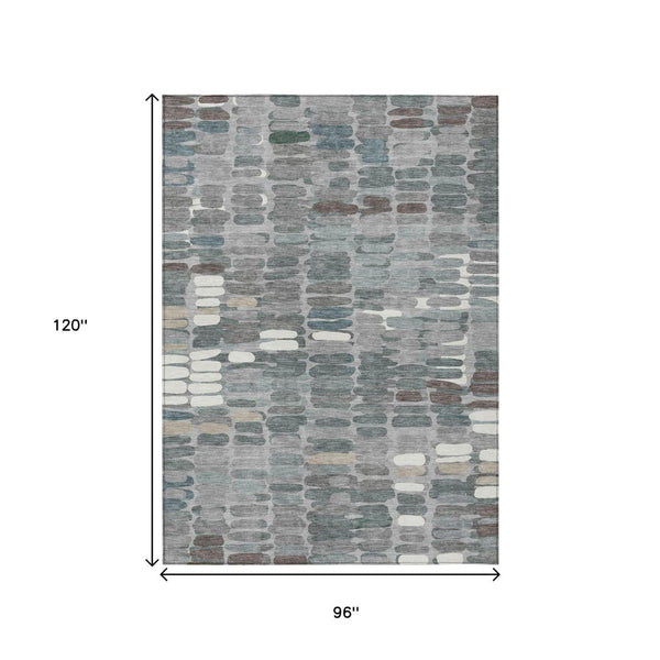 HomeRoots 8' X 10' Stylish Gray Ivory & Pewter Abstract Washable Area Rug for Indoor/Outdoor Spaces 660910