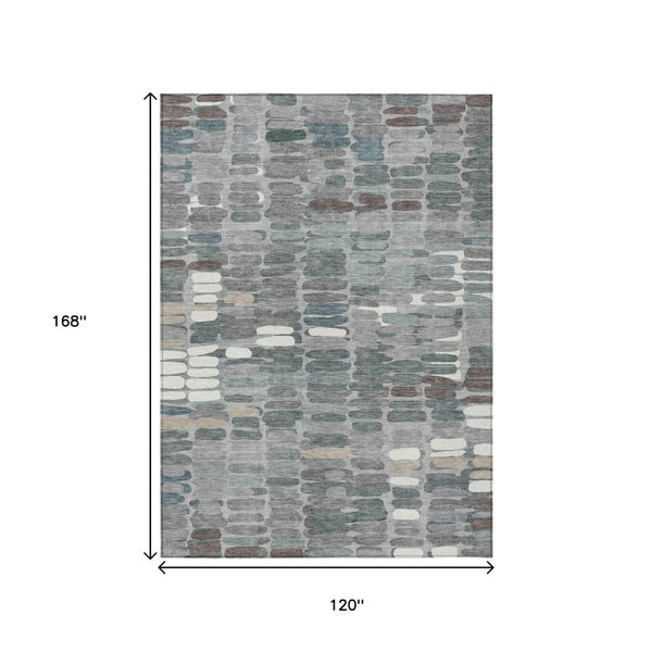 HomeRoots 10' Gray Ivory Pewter Abstract Washable Area Rug - Stylish Indoor/Outdoor Decor for High-Traffic Spaces 660912