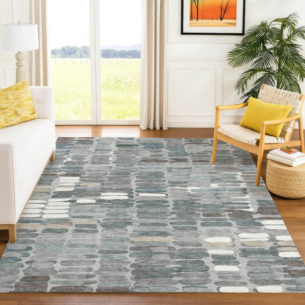 HomeRoots 10' Gray Ivory Pewter Abstract Washable Area Rug - Stylish Indoor/Outdoor Decor for High-Traffic Spaces 660912