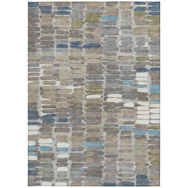 HomeRoots 5' X 8' Washable Indoor/Outdoor Area Rug in Taupe, Ivory & Blue – Durable, Stylish & Easy Care! 660914