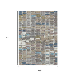 HomeRoots 5' X 8' Washable Indoor/Outdoor Area Rug in Taupe, Ivory & Blue – Durable, Stylish & Easy Care! 660914