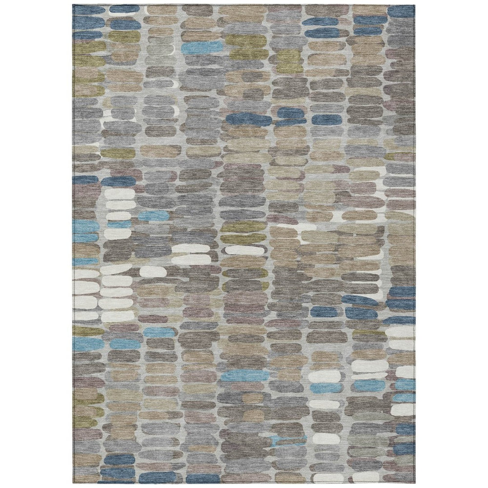 HomeRoots 5' X 8' Washable Indoor/Outdoor Area Rug in Taupe, Ivory & Blue – Durable, Stylish & Easy Care! 660914
