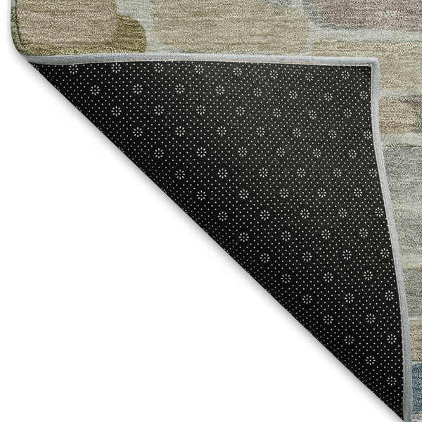 HomeRoots 8' Contemporary Round Abstract Area Rug in Taupe, Ivory & Blue - Washable for Indoor/Outdoor Use 660915