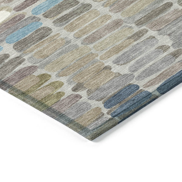 HomeRoots 8' X 10' Stylish Abstract Indoor Outdoor Area Rug in Taupe, Ivory & Blue - Durable & Washable Design 660916