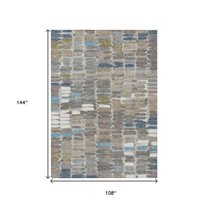 HomeRoots 9' X 12' Stylish Taupe Ivory Blue Abstract Washable Area Rug for Indoor Outdoor High-Traffic Use 660917