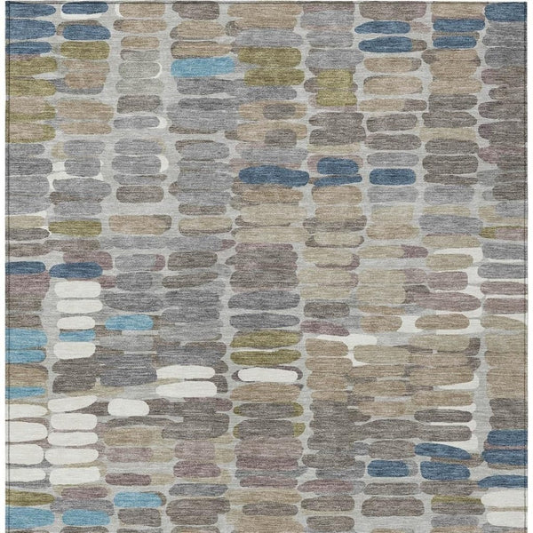 HomeRoots 10' X 14' Abstract Washable Area Rug in Taupe, Ivory & Blue - Stylish, Durable & Versatile Décor Piece 660918
