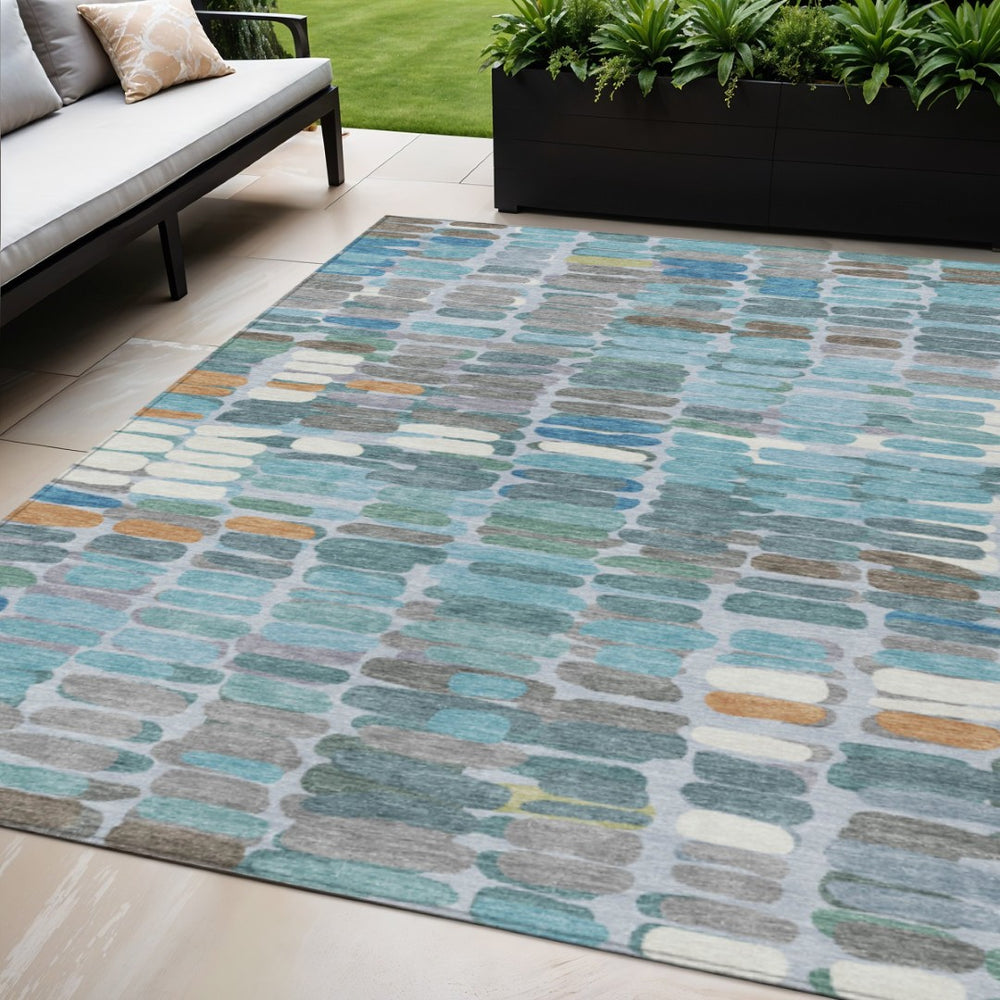 HomeRoots 5' X 8' Teal Blue Copper Ivory Abstract Area Rug - Stylish, Washable, Indoor/Outdoor Versatile Design 660920