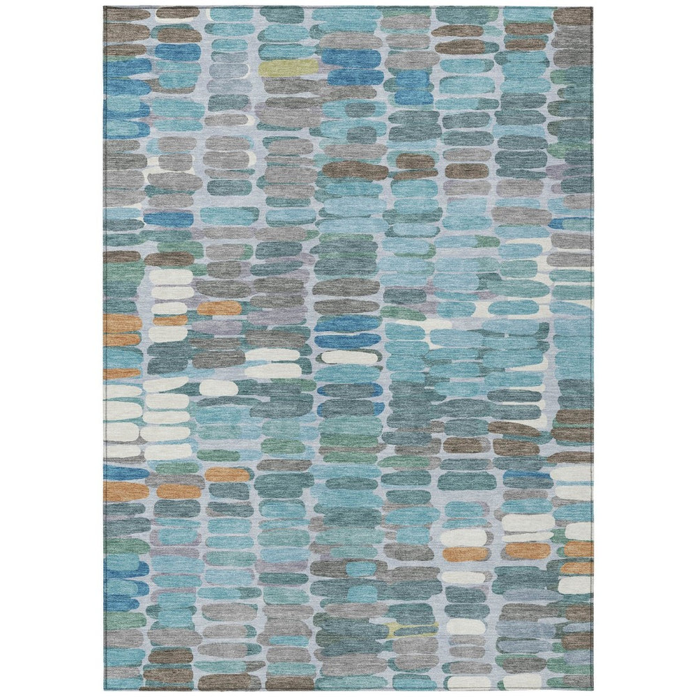 HomeRoots 5' X 8' Teal Blue Copper Ivory Abstract Area Rug - Stylish, Washable, Indoor/Outdoor Versatile Design 660920