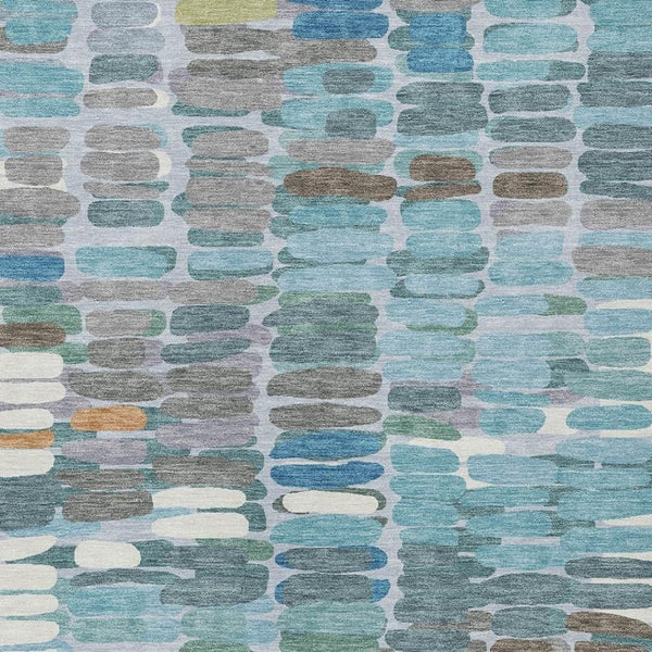 HomeRoots 5' X 8' Teal Blue Copper Ivory Abstract Area Rug - Stylish, Washable, Indoor/Outdoor Versatile Design 660920