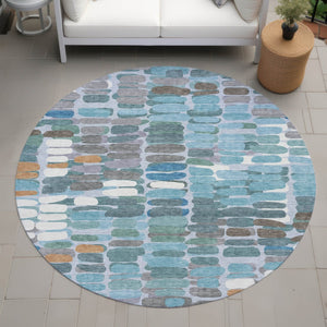 HomeRoots 8' Teal Blue Abstract Round Indoor Outdoor Area Rug - Washable, Durable, Stylish for High-Traffic Areas 660921