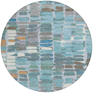 HomeRoots 8' Teal Blue Abstract Round Indoor Outdoor Area Rug - Washable, Durable, Stylish for High-Traffic Areas 660921