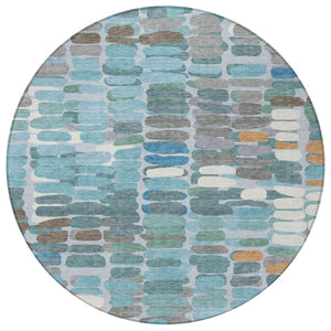 HomeRoots 8' Teal Blue Abstract Round Indoor Outdoor Area Rug - Washable, Durable, Stylish for High-Traffic Areas 660921