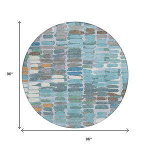 HomeRoots 8' Teal Blue Abstract Round Indoor Outdoor Area Rug - Washable, Durable, Stylish for High-Traffic Areas 660921