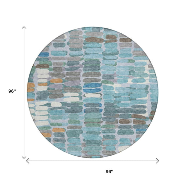 HomeRoots 8' Teal Blue Abstract Round Indoor Outdoor Area Rug - Washable, Durable, Stylish for High-Traffic Areas 660921