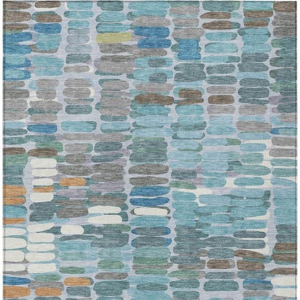 HomeRoots 8' X 10' Modern Teal Blue Copper Ivory Abstract Washable Area Rug for Indoor & Outdoor Spaces 660922