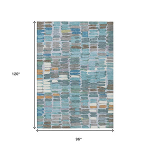 HomeRoots 8' X 10' Modern Teal Blue Copper Ivory Abstract Washable Area Rug for Indoor & Outdoor Spaces 660922