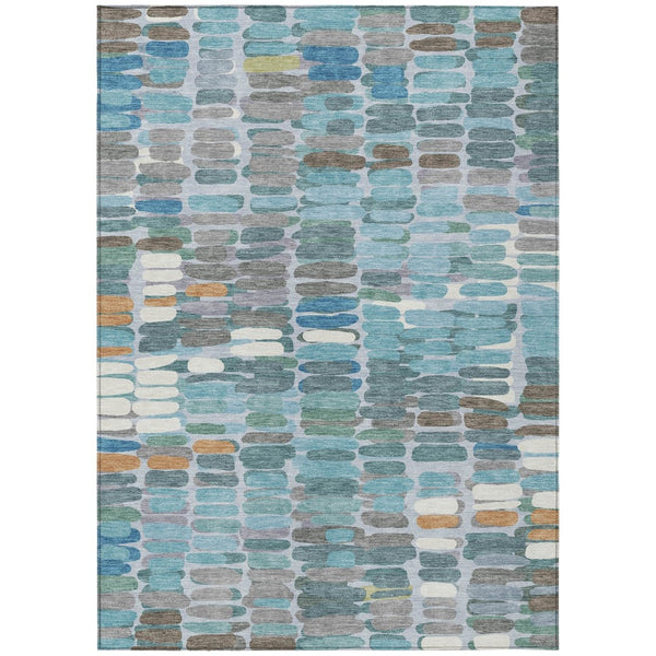HomeRoots 8' X 10' Modern Teal Blue Copper Ivory Abstract Washable Area Rug for Indoor & Outdoor Spaces 660922