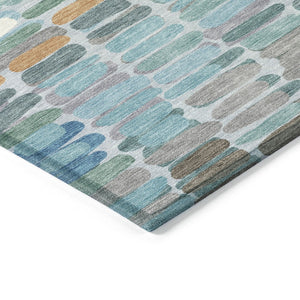 HomeRoots 8' X 10' Modern Teal Blue Copper Ivory Abstract Washable Area Rug for Indoor & Outdoor Spaces 660922