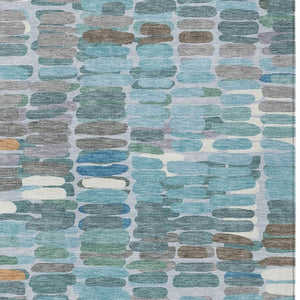 HomeRoots 8' X 10' Modern Teal Blue Copper Ivory Abstract Washable Area Rug for Indoor & Outdoor Spaces 660922