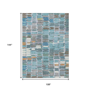 HomeRoots 9' X 12' Teal Blue Copper Ivory Washable Abstract Area Rug – Stylish, Durable, and Easy to Clean! 660923