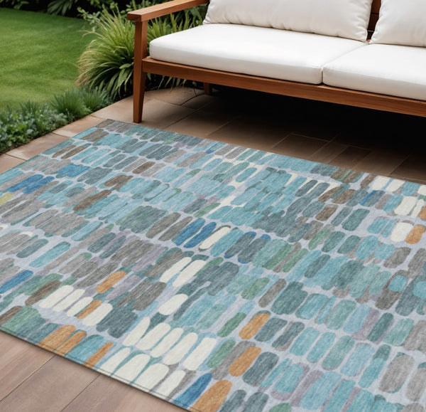 HomeRoots 9' X 12' Teal Blue Copper Ivory Washable Abstract Area Rug – Stylish, Durable, and Easy to Clean! 660923