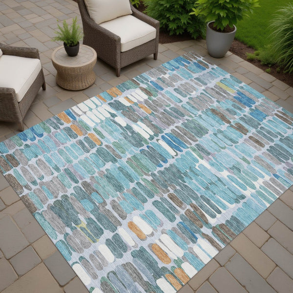 HomeRoots 9' X 12' Teal Blue Copper Ivory Washable Abstract Area Rug – Stylish, Durable, and Easy to Clean! 660923