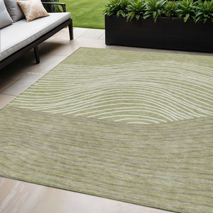 HomeRoots 5' X 8' Artichoke Green Striped Washable Rug - Versatile Indoor/Outdoor Decor for Every Space 660926
