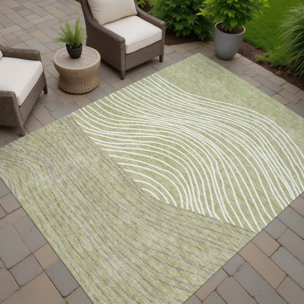 HomeRoots 5' X 8' Artichoke Green Striped Washable Rug - Versatile Indoor/Outdoor Decor for Every Space 660926