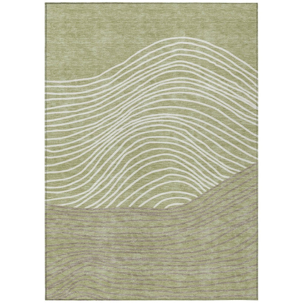 HomeRoots 5' X 8' Artichoke Green Striped Washable Rug - Versatile Indoor/Outdoor Decor for Every Space 660926