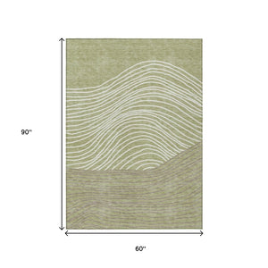 HomeRoots 5' X 8' Artichoke Green Striped Washable Rug - Versatile Indoor/Outdoor Decor for Every Space 660926