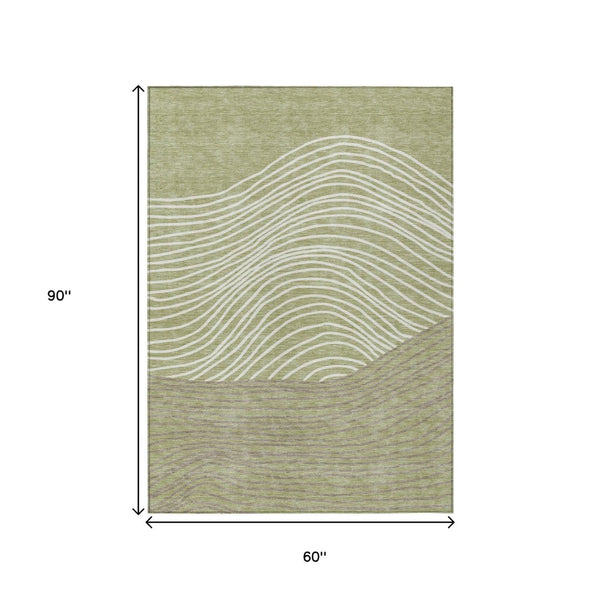 HomeRoots 5' X 8' Artichoke Green Striped Washable Rug - Versatile Indoor/Outdoor Decor for Every Space 660926
