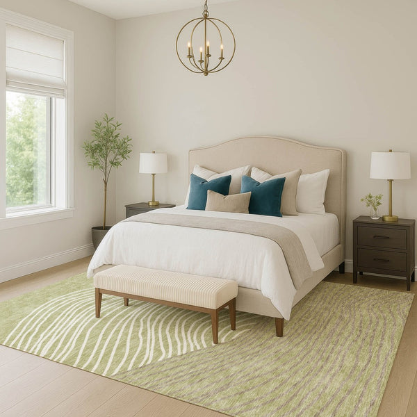HomeRoots 5' X 8' Artichoke Green Striped Washable Rug - Versatile Indoor/Outdoor Decor for Every Space 660926