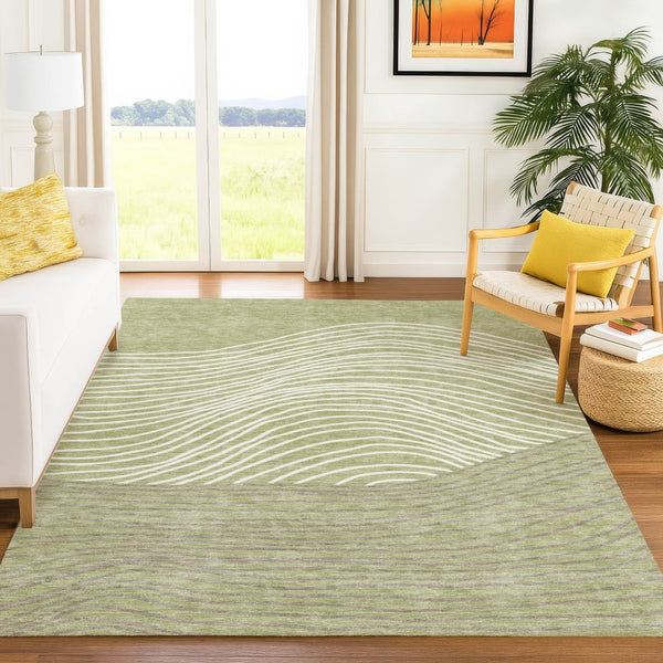 HomeRoots 5' X 8' Artichoke Green Striped Washable Rug - Versatile Indoor/Outdoor Decor for Every Space 660926