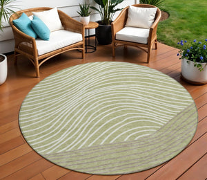 HomeRoots 8' Artichoke Green & Ivory Round Striped Rug - Durable, Washable, Stylish for Indoor & Outdoor Use 660927