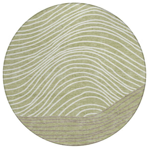 HomeRoots 8' Artichoke Green & Ivory Round Striped Rug - Durable, Washable, Stylish for Indoor & Outdoor Use 660927