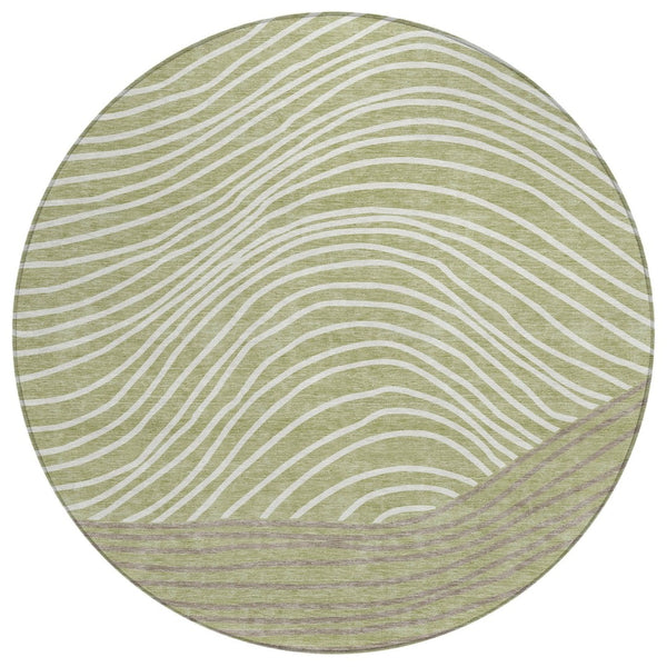 HomeRoots 8' Artichoke Green & Ivory Round Striped Rug - Durable, Washable, Stylish for Indoor & Outdoor Use 660927