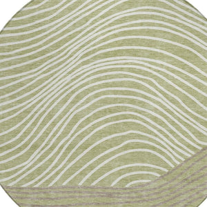 HomeRoots 8' Artichoke Green & Ivory Round Striped Rug - Durable, Washable, Stylish for Indoor & Outdoor Use 660927