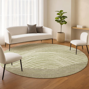 HomeRoots 8' Artichoke Green & Ivory Round Striped Rug - Durable, Washable, Stylish for Indoor & Outdoor Use 660927