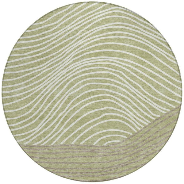 HomeRoots 8' Artichoke Green & Ivory Round Striped Rug - Durable, Washable, Stylish for Indoor & Outdoor Use 660927