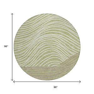 HomeRoots 8' Artichoke Green & Ivory Round Striped Rug - Durable, Washable, Stylish for Indoor & Outdoor Use 660927