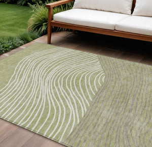 HomeRoots 9' Indoor Outdoor Area Rug - Artichoke Green & Ivory Striped, Washable, Durable for High-Traffic Areas 660929
