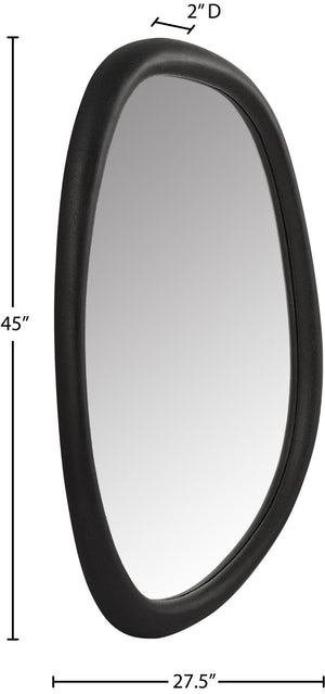Meridian Furniture Holland Asymmetrical Polyresin Wall or Floor Mirror Art Deco Sculptural Accent for Any Room Black 27.5" W x 2" D x 45" H 66092Black-M
