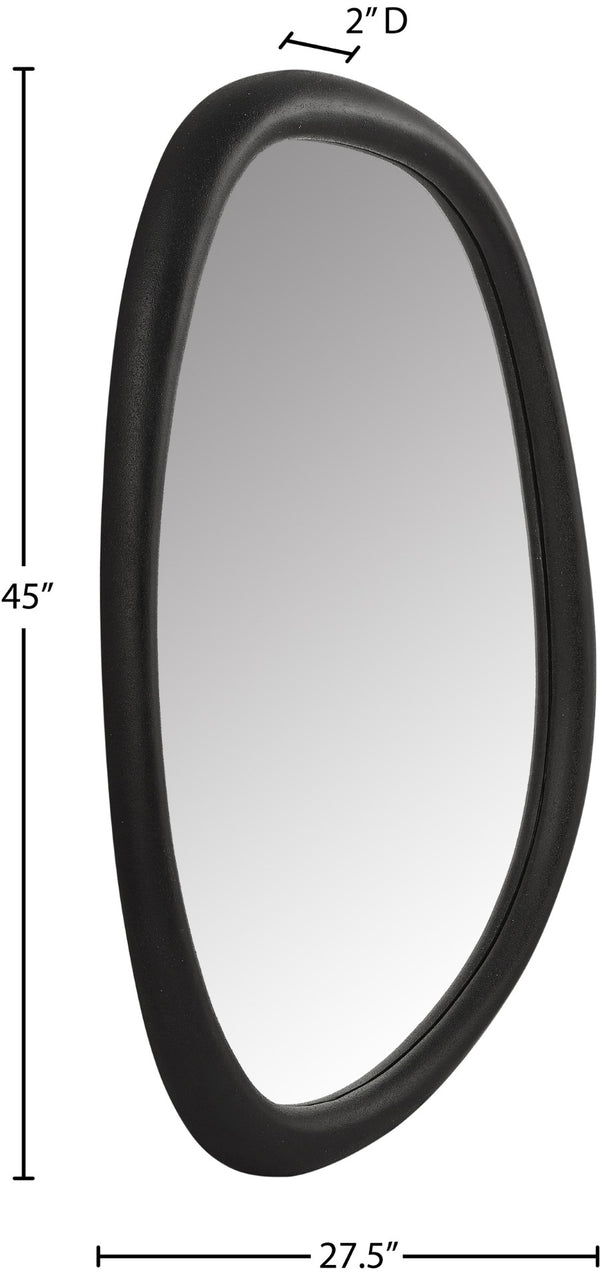 Meridian Furniture Holland Asymmetrical Polyresin Wall or Floor Mirror Art Deco Sculptural Accent for Any Room Black 27.5" W x 2" D x 45" H 66092Black-M