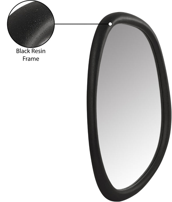 Meridian Furniture Holland Asymmetrical Polyresin Wall or Floor Mirror Art Deco Sculptural Accent for Any Room Black 27.5" W x 2" D x 45" H 66092Black-M