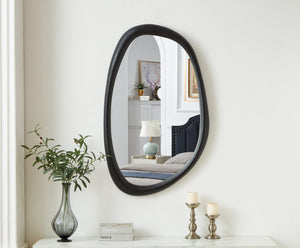 Meridian Furniture Holland Asymmetrical Polyresin Wall or Floor Mirror Art Deco Sculptural Accent for Any Room Black 27.5" W x 2" D x 45" H 66092Black-M