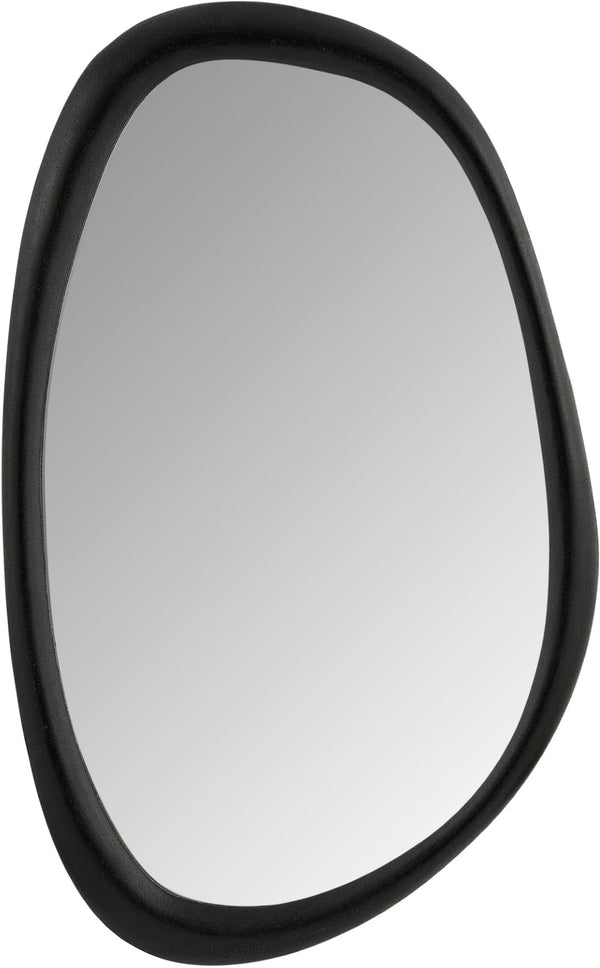 Meridian Furniture Holland Asymmetrical Polyresin Wall or Floor Mirror Art Deco Sculptural Accent for Any Room Black 27.5" W x 2" D x 45" H 66092Black-M