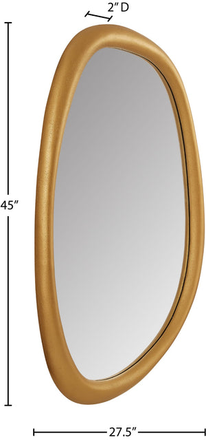 Meridian Furniture Holland Asymmetrical Polyresin Wall or Floor Mirror Art Deco Sculptural Accent for Any Room Brass 27.5" W x 2" D x 45" H 66092Brass-M